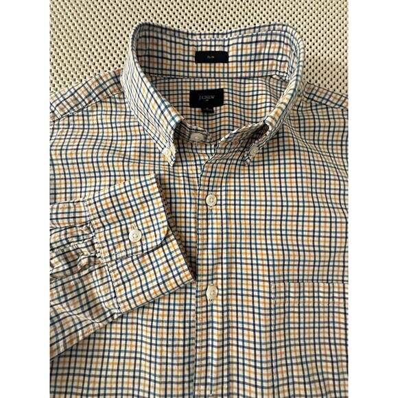 J Crew Shirt Button Down Mens Sz M Plaid Long Sleeve Slim Fit Casual Blue Yellow - Picture 1 of 12
